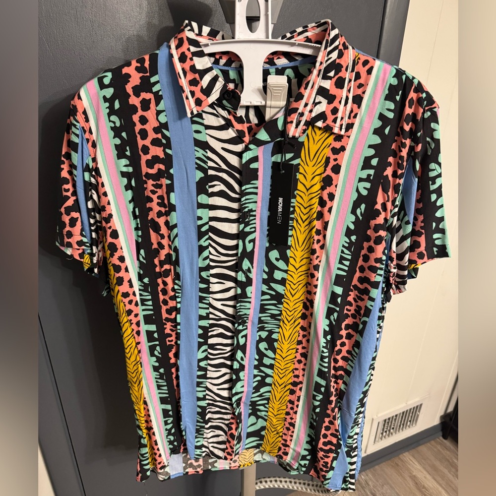 Men’s Fashion Nova Multicolor Animal Print Shirt NWT XL
